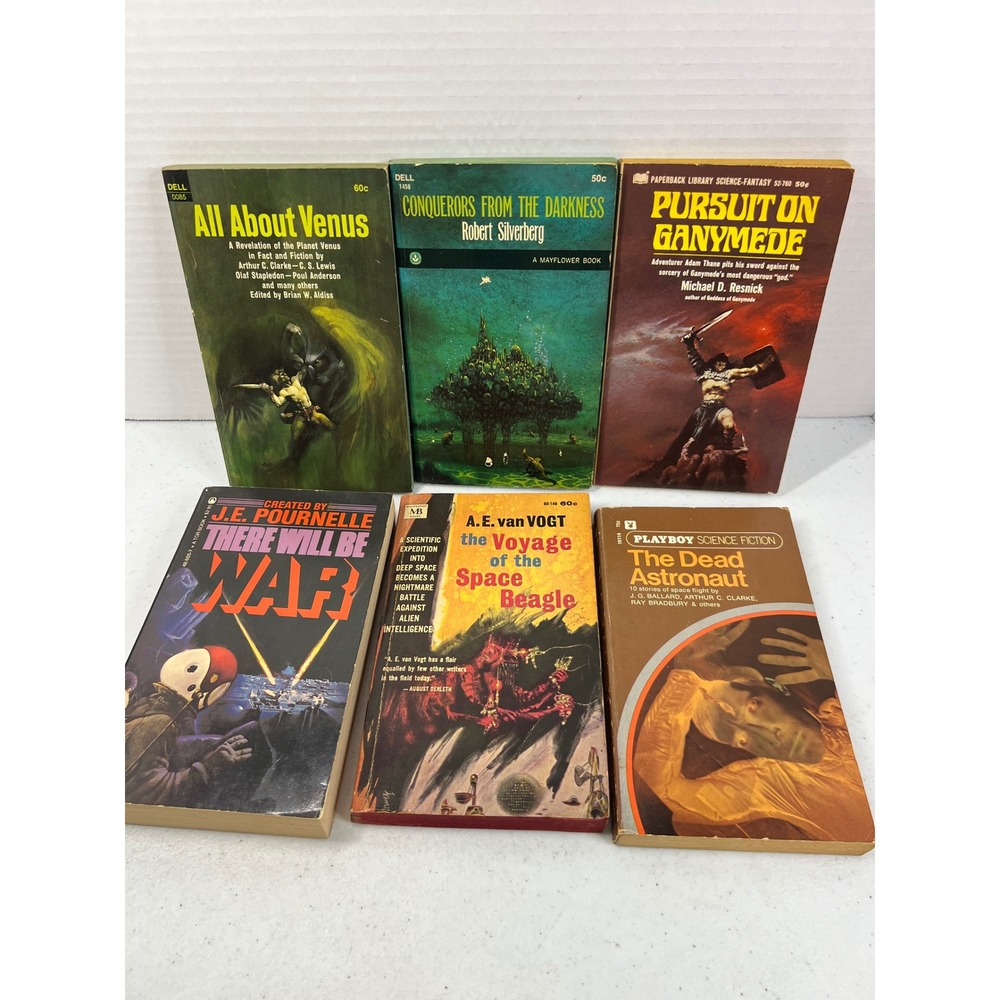 Vintage Sci-Fi Book Lot 6pc Silverberg Vogt Resnick Bradbury Pournelle Aldiss